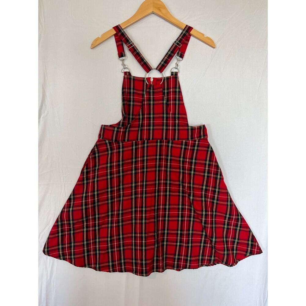 Hot Topic Plaid O-Ring Skirtall Overall Dress Womens Small Pockets Red Black - Picture 5 of 13